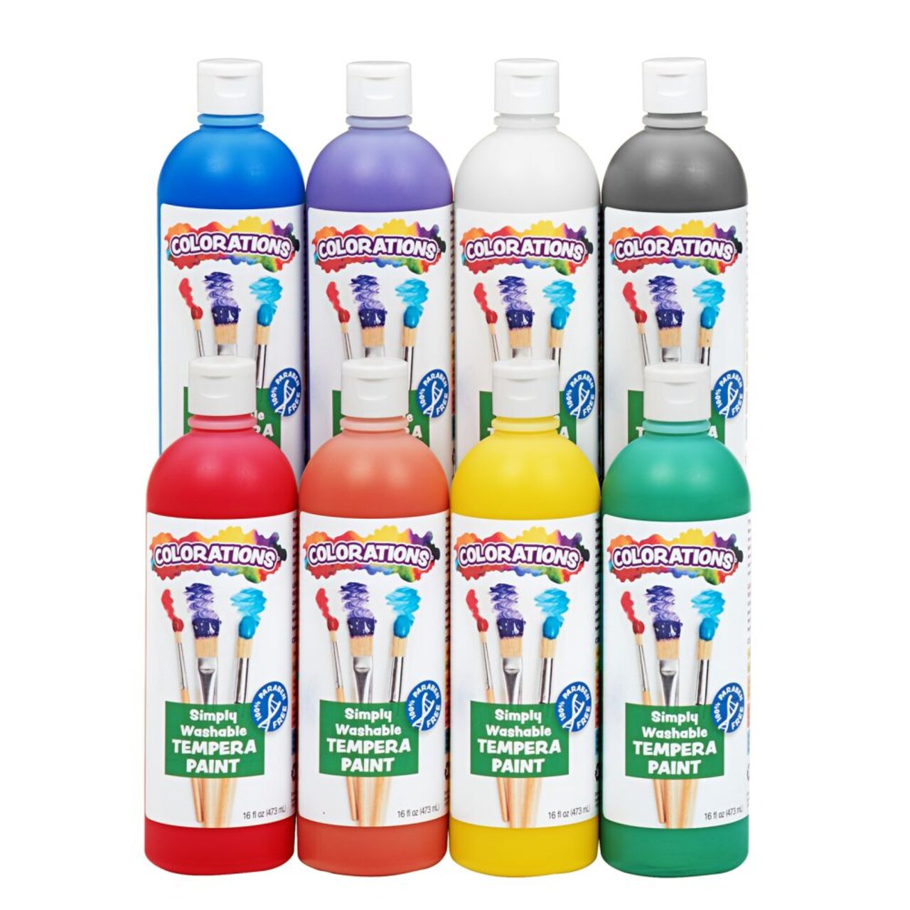 Colorations Paraben-Free Simply Washable Tempera Paint, Rainbow Plus 8 Pack, Matte Finish, Classroom Supplies, Vibrant Colors, Non-Toxic, School, Craft, Art Supply Set, Each 16oz